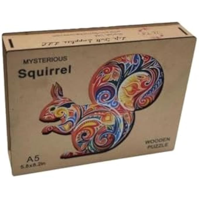 WOODEN JIGSAW PUZZLES, 3D WOODEN ANIMALS SHAPED PUZZLES, BEST GIFT FOR ADULTS AND KIDS DIY PUZZLE PIECE, COLORFUL UNIQUE SHAPED SQUIRREL PUZZLES A5-5.8 X 8.2 IN - Image 1